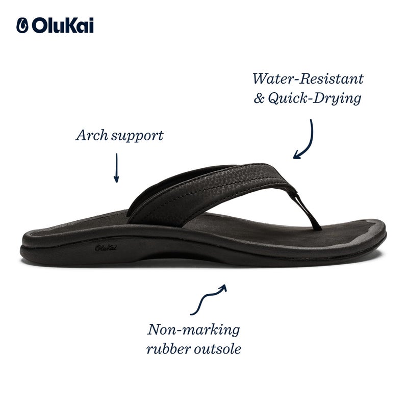 OLUKAI Ohana Women's Beach Sandals, Water Resistant Flip Flops, Arch Support & Comfort Fit, Lightweight & Durable, Enhanced Grip & Traction, Black/Black, 11 - Image 4